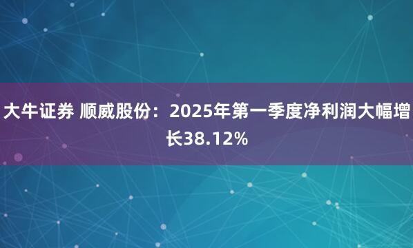 大牛证券 顺威股份：2025年第一季度净利润大幅增长38.12%